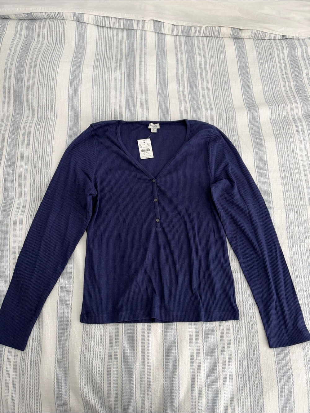 NWT JCRew Deep Blue Ribbed Long-Sleeve Henley